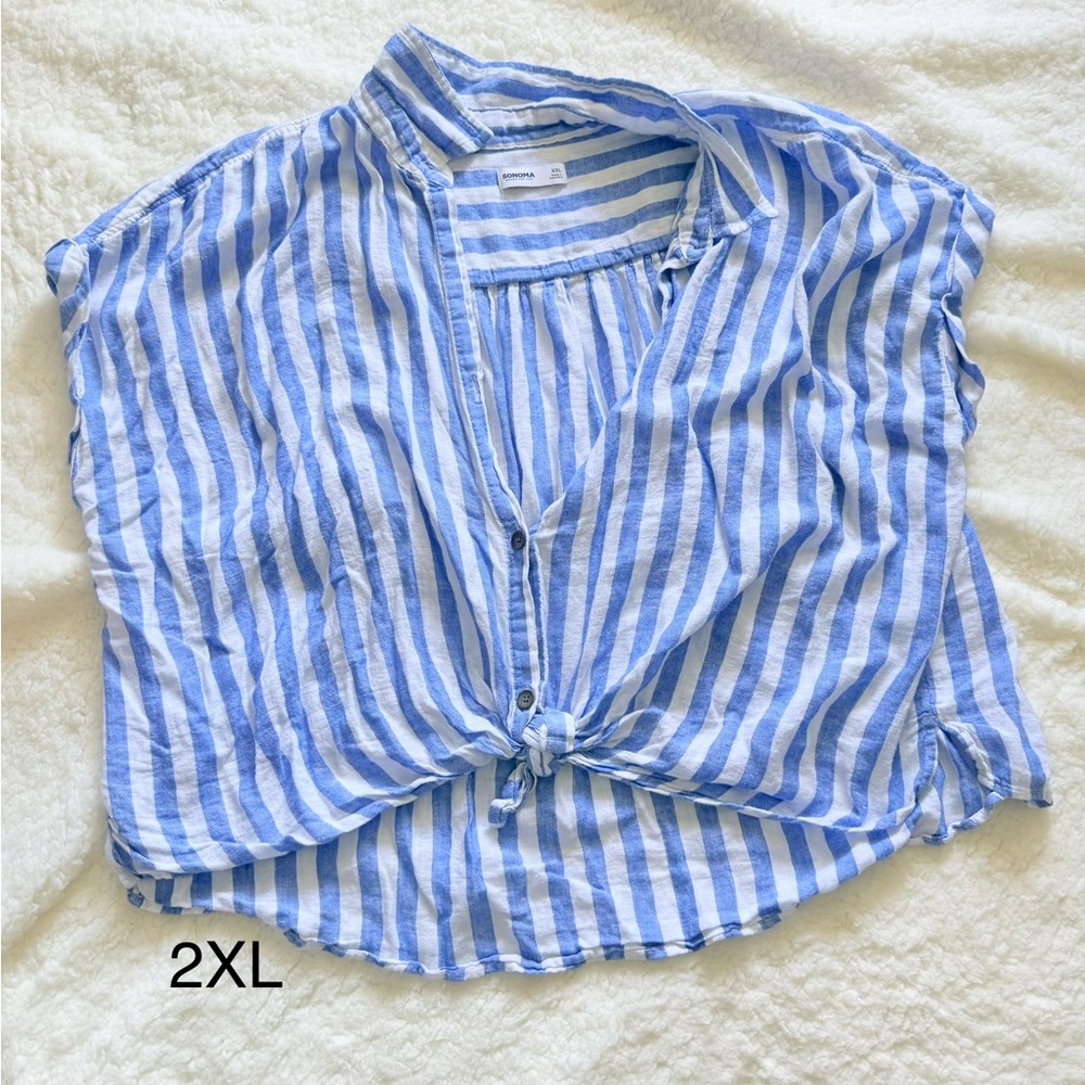 Striped Blue and White Women's Top